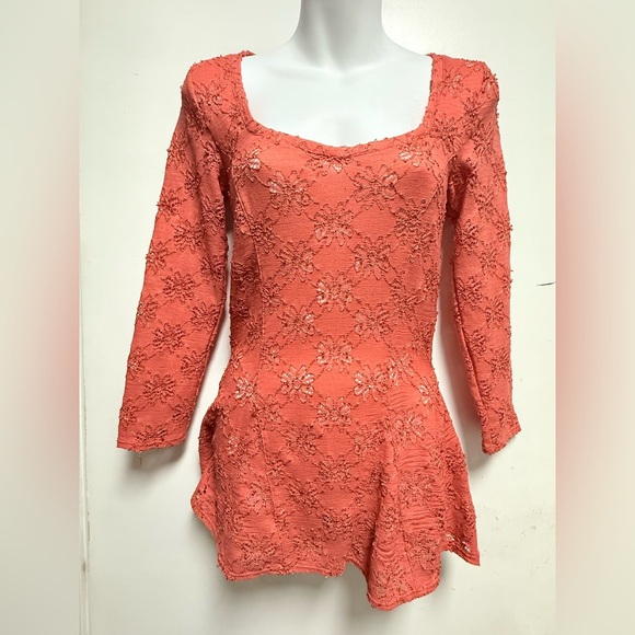 Free People Coral Lace Peplum Blouse - Picture 2 of 8